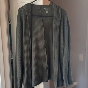 American Eagle Outfitters Women's Green Hooded Cardigan